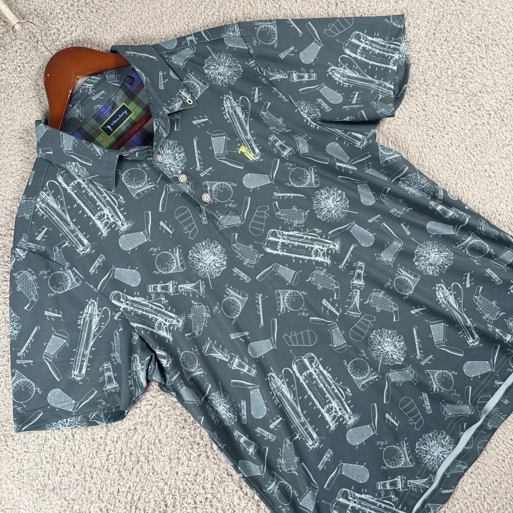 William Murray Golf Polo Shirt Men's Large Golf Clubs All Over Print AOP